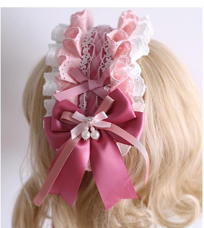 Xiaogui - Sweet Lolita Headdress Pink White - Bunny Ear Hair Accessory Headwear