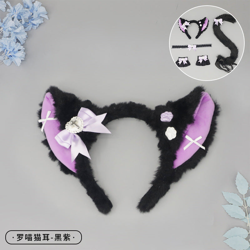 Cosplay Cat Ear Headband Cat Tail Accessories Handmade Cute Cat Girl Beast Ear Hair Accessories Beast Tail Accessories Set