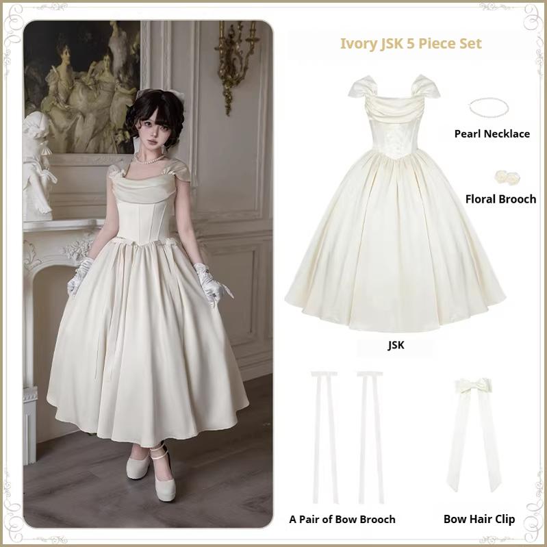For Beloved - Classic Lolita Satin JSK Dress Set, Fishbone Waist (L M S) 45039:835288