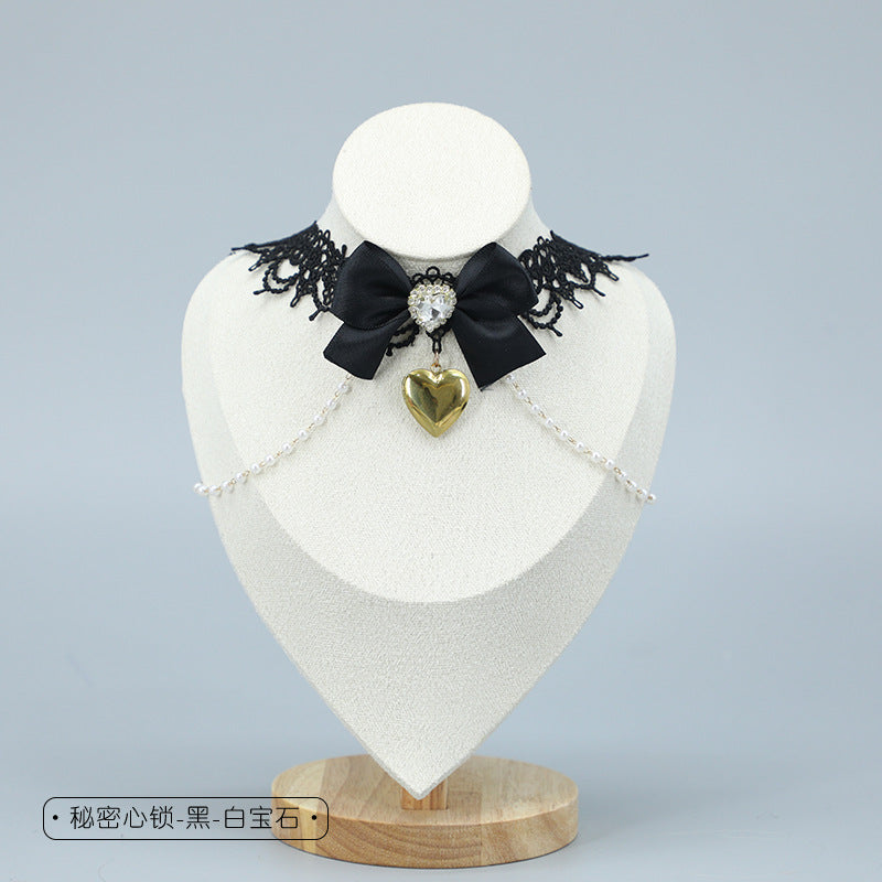 Cute Girl Costume Lace Choker Metal Heart Collarbone Chain Small Accessories Necklace Lolita Neckband - Lolita Fetch