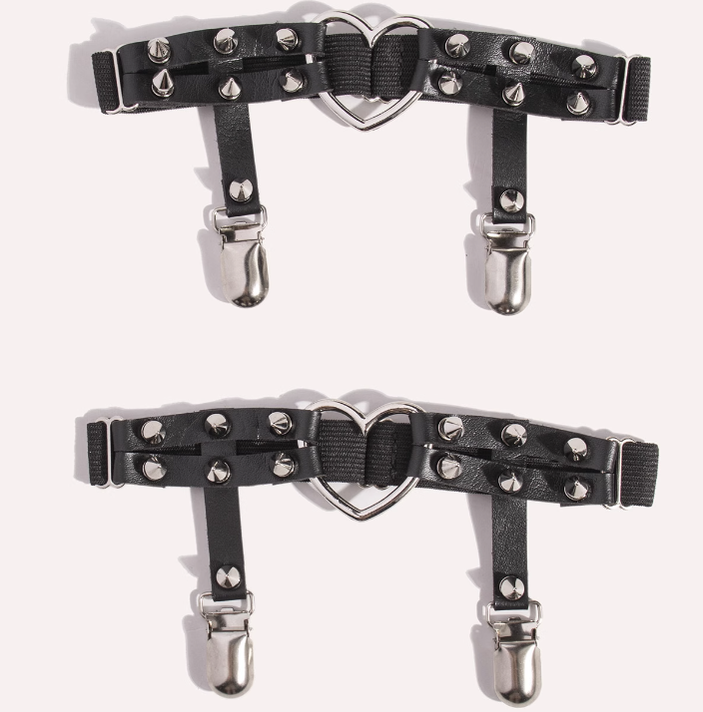 Day Dream - Punk Studded - Lolita Garter Stockings Clip with Heart Buckle