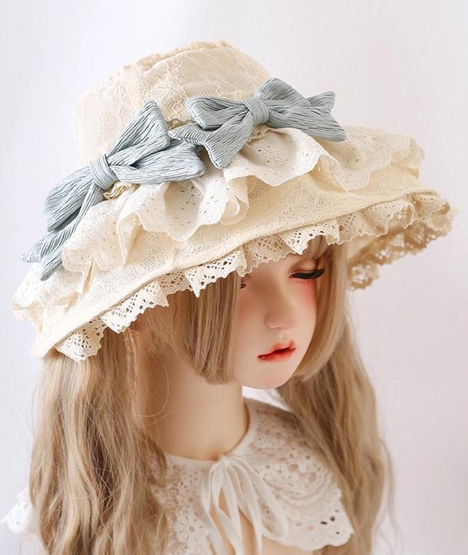 Xiaogui - Lace Lolit Sun Hat, Detachable Bows - Headwear