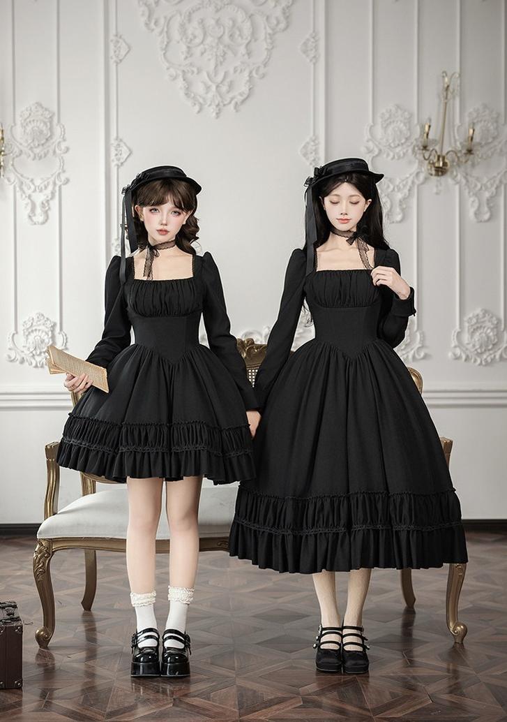 With PUJI - Audrey's Reply - Classic Lolita Square Neck OP, Detachable Embroidered Collar
