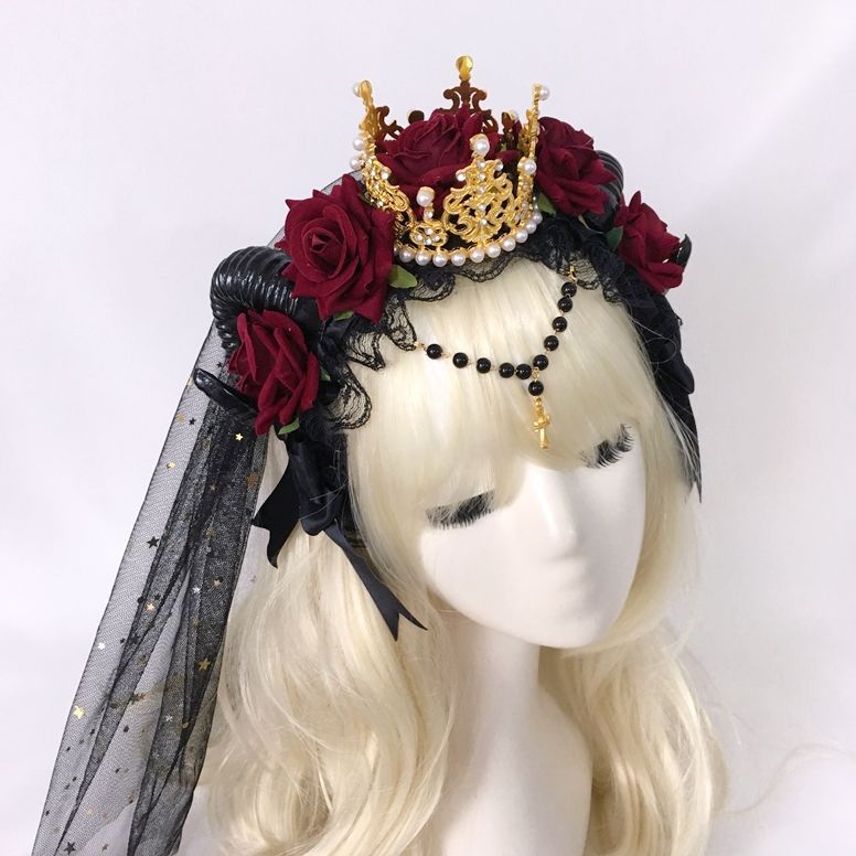 Gothic Lolita Headband Crown Horn Lolita Hair Accessory Dark Witch Luxurious Kc Veil