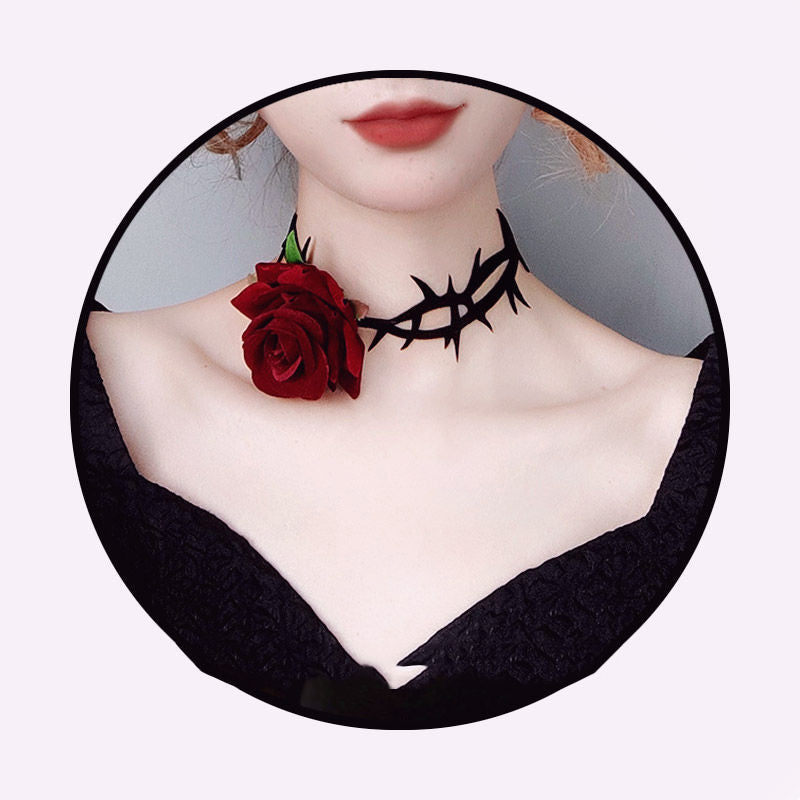Lolita Punk Gothic Court Dark Thorn Rose Choker Necklace Collar Subculture Retro Accessories
