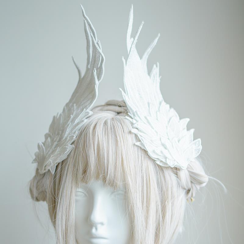 Original Design Angel Wings Lolita Feather Black and White Two-tone Embroidered Hair Clip Styling