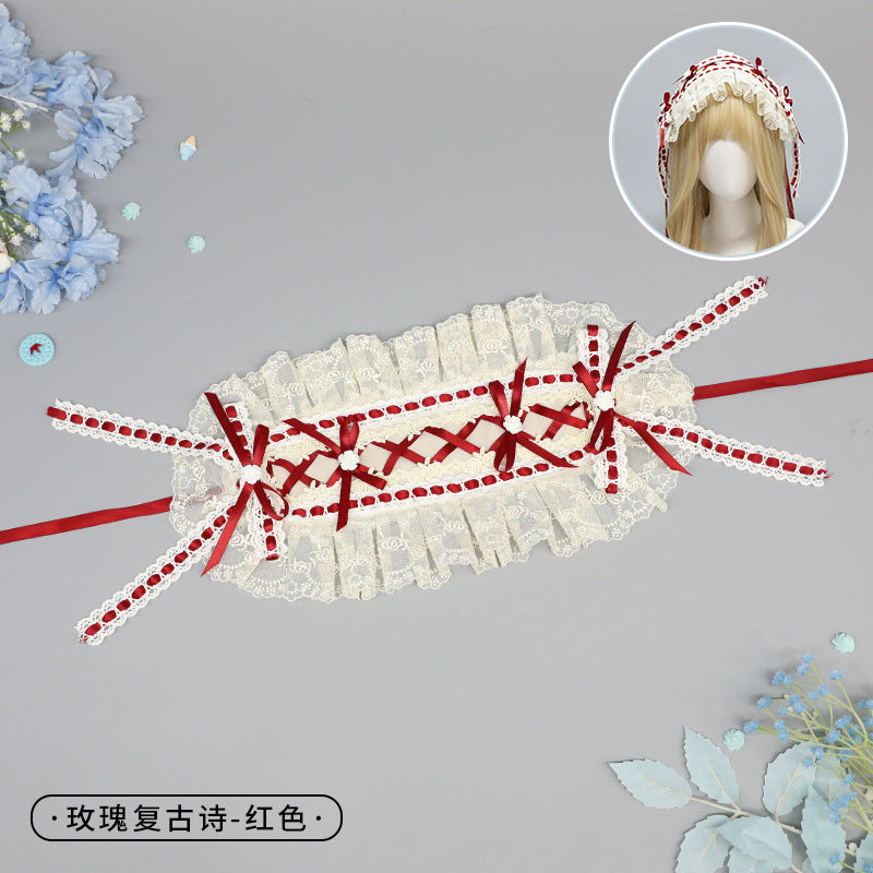 Vintage Rose Handmade Classical Doll Style Wide Lolita Small Item Heavy Embroidery Lace Headband