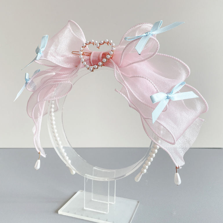 Original Handmade Ruiben Rabbit Full Color Pearl Kc Lolita Headband Organza Bow