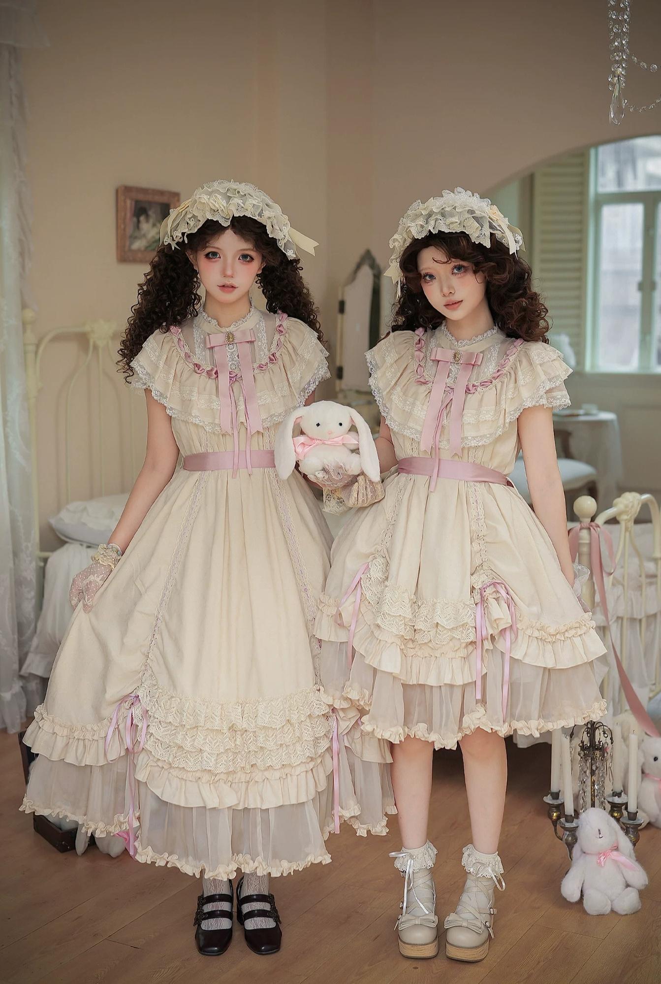 With PUJI - Lily's Dream - Cotton Lining Classic Lolita OP, Drawstring Liftable Hem