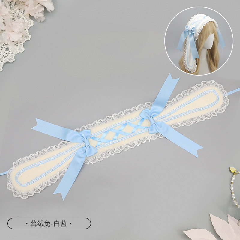 Lo Nymph Bowknot Lop-Eared Rabbit Hair Accessories Cute Sweet Plush Bunny Headwear Handmade Lolita Bunny Ears Hairband - Lolita Fetch