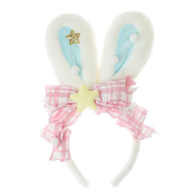 Japanese Style Cute Plush Bunny Hair Accessories Lolita Girl Comic Exhibition Headwear Ytk Bowknot Realistic Bunny Ear Hairband