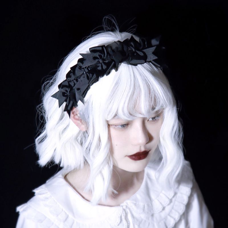 Handmade Dark Punk Lace Organza Headband Black Gothic Lolita Girl Hair Accessory Headband