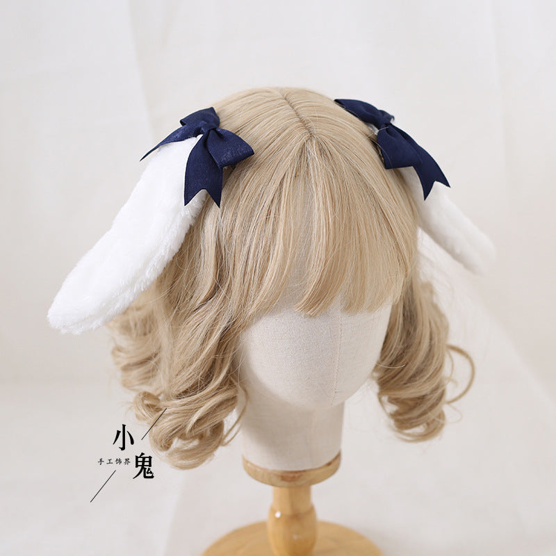 Handmade Sweet Ears Lolita bunny ear bowknot hair clip for Lolita fashion, featuring cute bunny ears and elegant design.