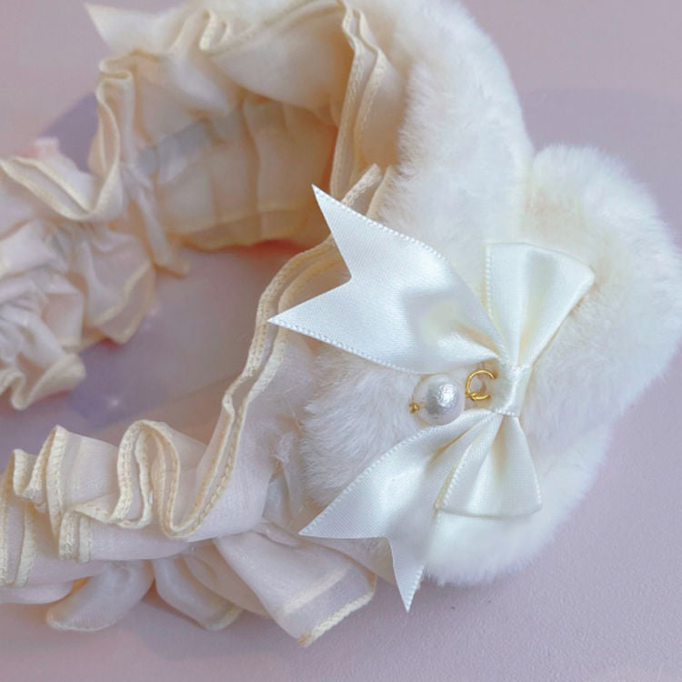 Original Handmade Plush Cat Ear Headband Lolita Japanese Korean Style Bow Headband