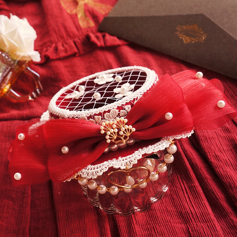 Christmas Girl Hair Accessories Mesh Flat Hat Tea Party Small Hat Hanfu Hair Accessories Han-Yang Eclectic Headwear Lolita