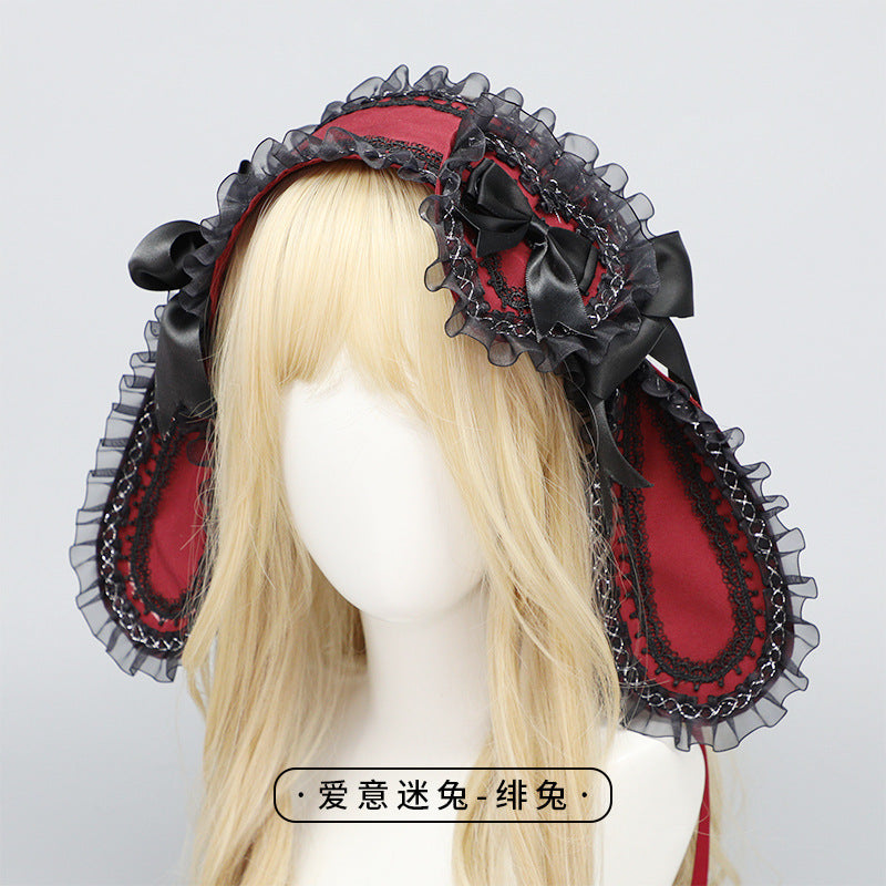 Lolita Love Bunny Hairband - Original Lop Ear Bowknot (Black/White/Pink/Blue)