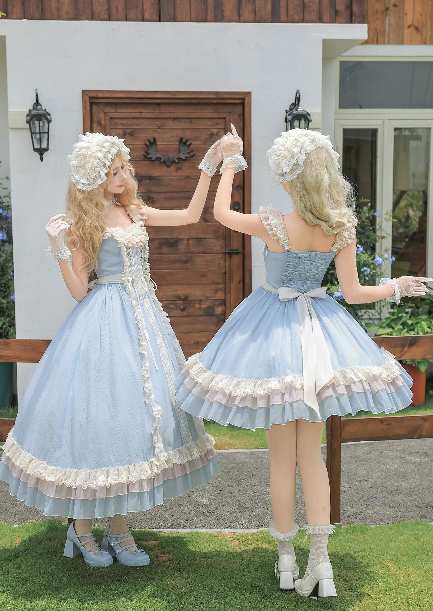 With PUJI - Island Diary - Classic Lolita Flutter Sleeve JSK Dress, Ruffled Lace
