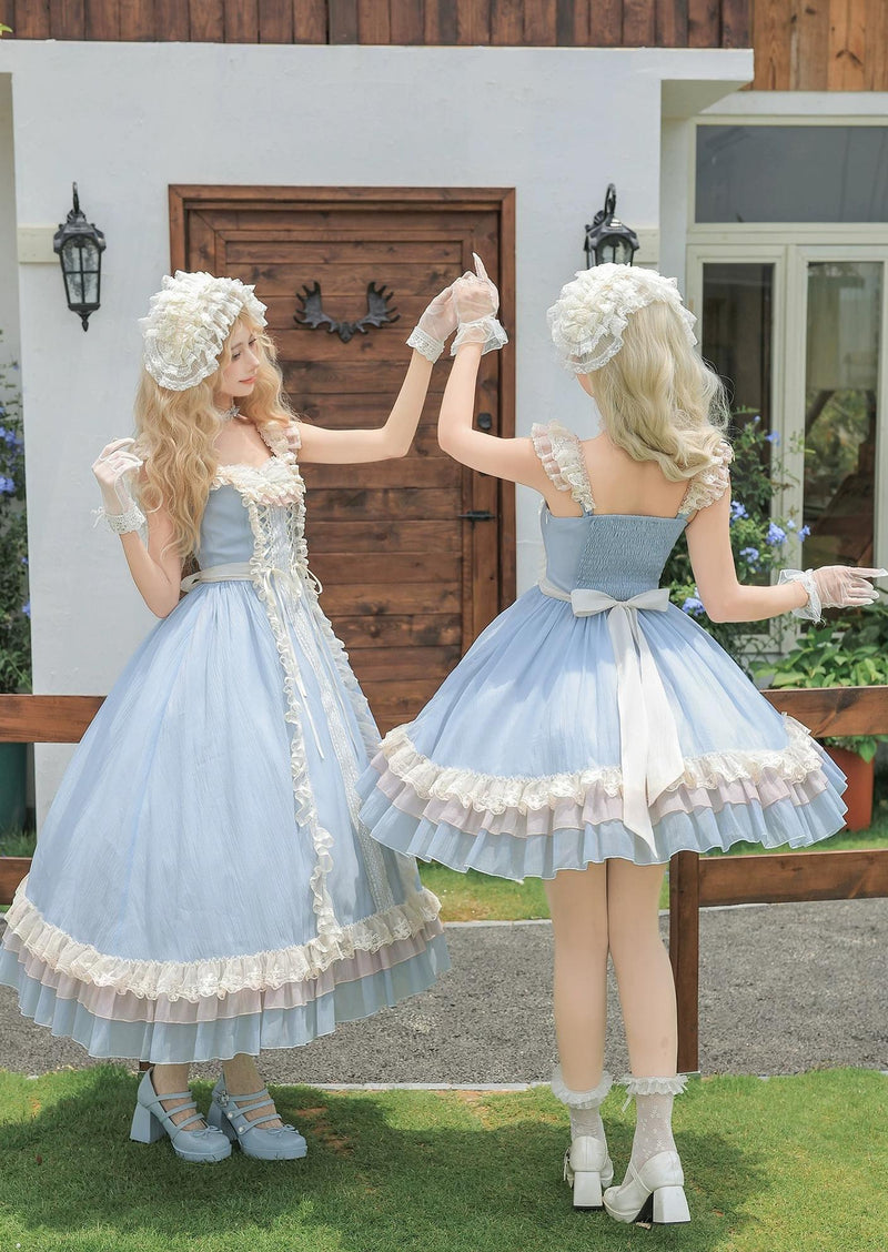 With PUJI - Island Diary - Classic Lolita Flutter Sleeve JSK Dress, Ruffled Lace