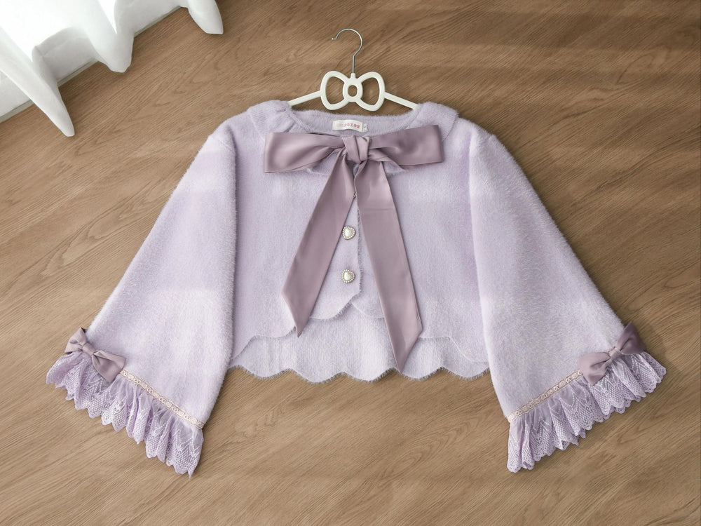 MIST sweet Lolita sweater cardigan with bow, heart buttons and lace-trimmed sleeves