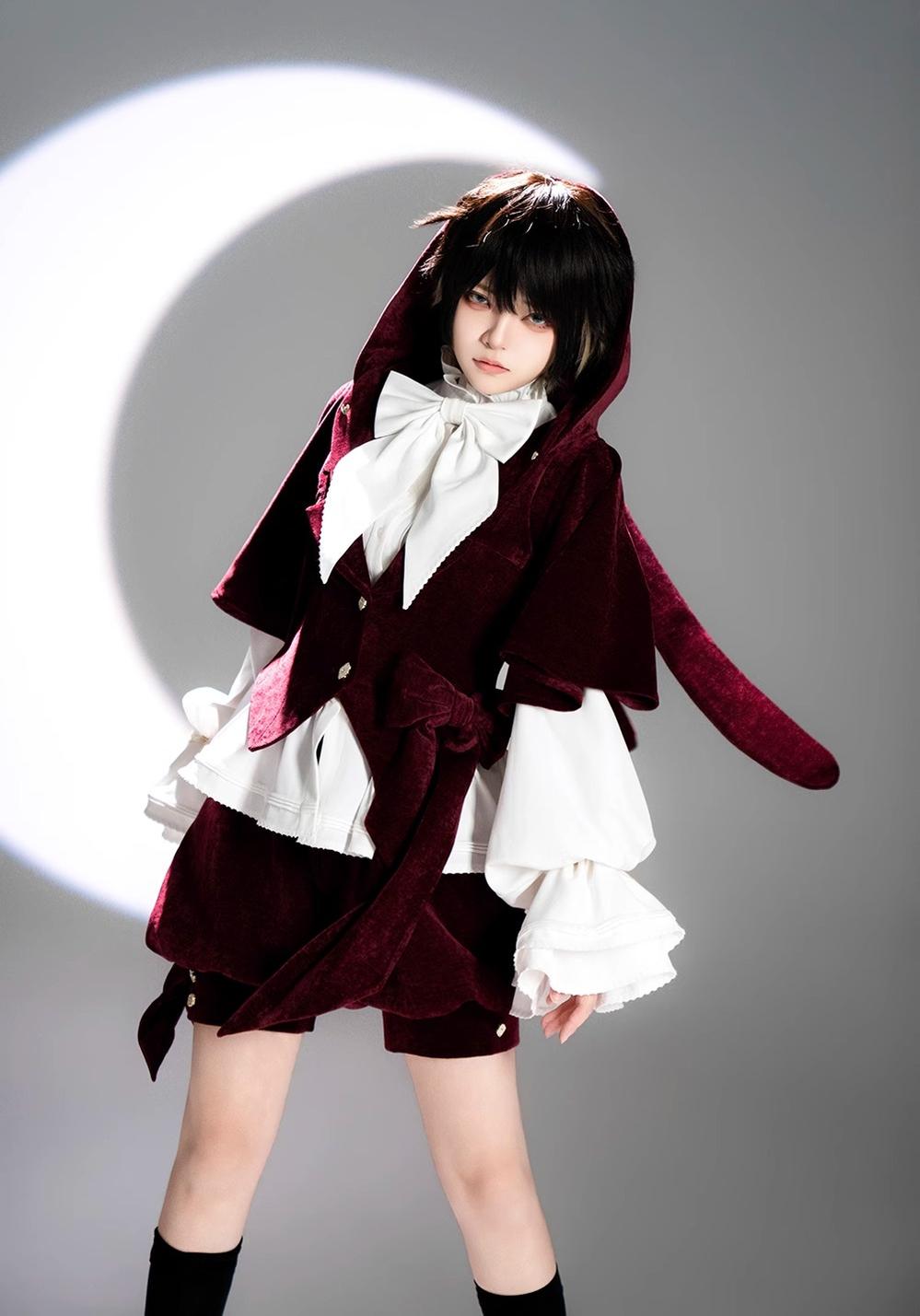 Princess Chronicles - Hunting Rabbit - Vintage Red Ouji Suit With Bunny Ear Hooded Jacket