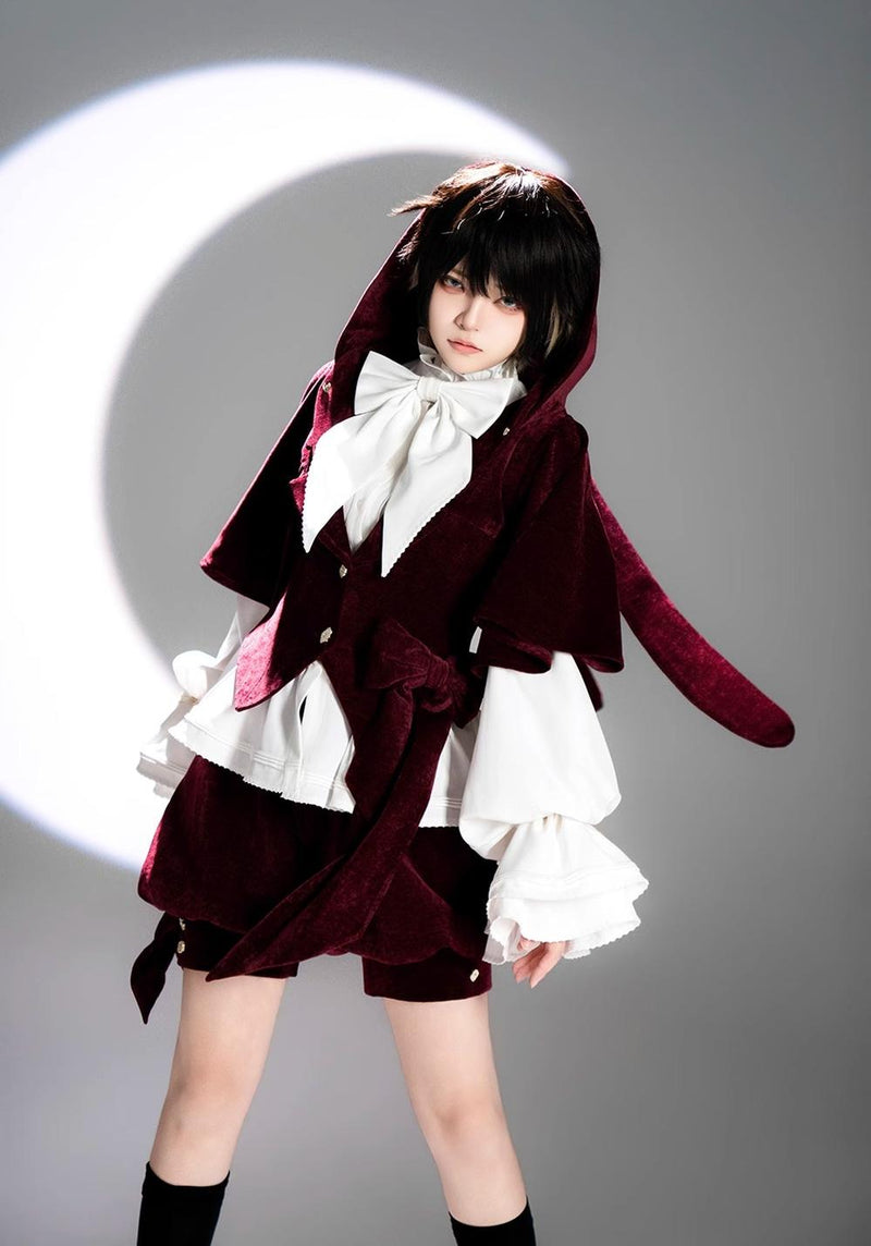 Princess Chronicles - Hunting Rabbit - Vintage Red Ouji Suit With Bunny Ear Hooded Jacket