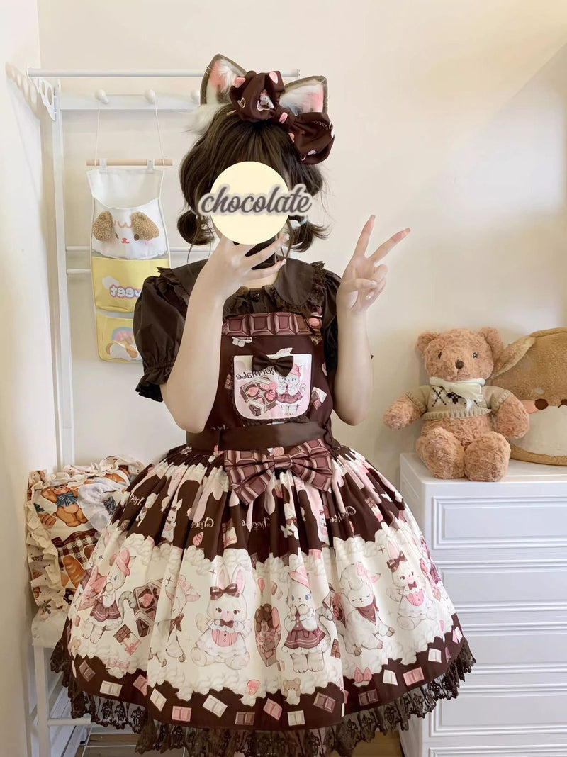 Soft Chocolate Peter Pan Collar Lolita Blouse - coffee brown, pink and apricot colour options