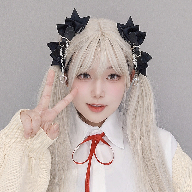 Lolita Hair Accessories Hard Girl Cool Punk Style Heart Handmade Bow Hair Clip JK Sweet Heart Lolita Hair Ornament - Lolita Fetch