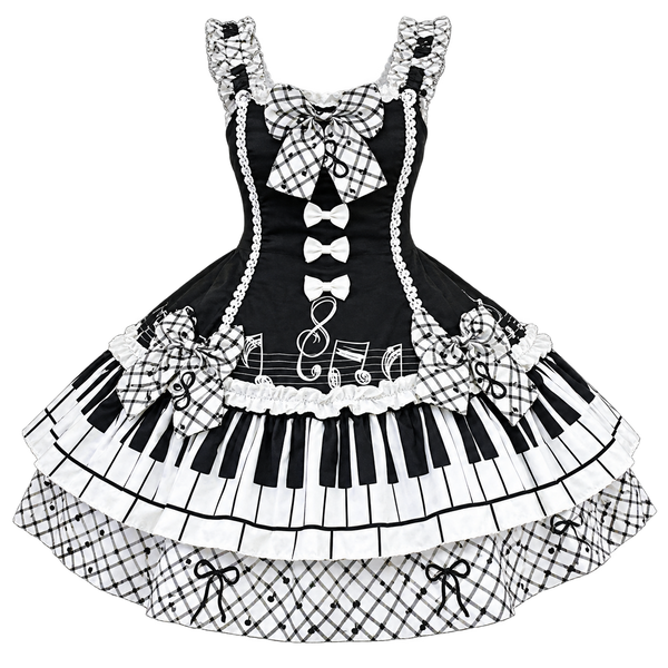 Black & White Sonata Piano Print Lolita JSK Dress — front product cutout