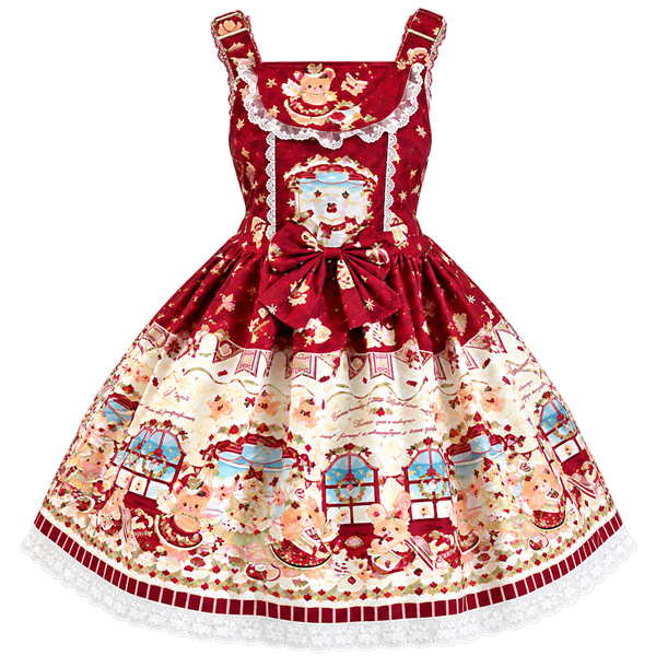 Christmas Chapter Festive Print Lolita JSK Dress — front product cutout