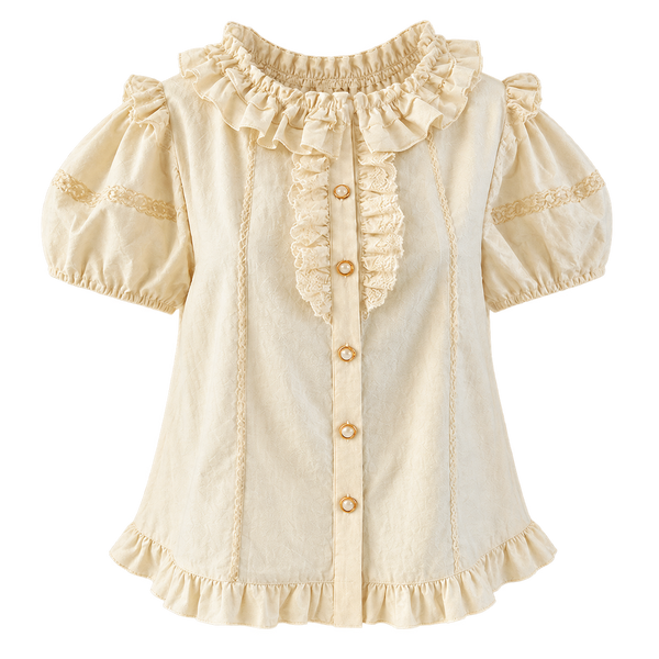Hazel Bear Ruffle Collar Puff Sleeve Lolita Blouse — front product cutout