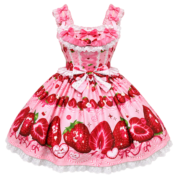 Sweet Strawberry Story Lolita JSK Dress & Bonnet — front product cutout