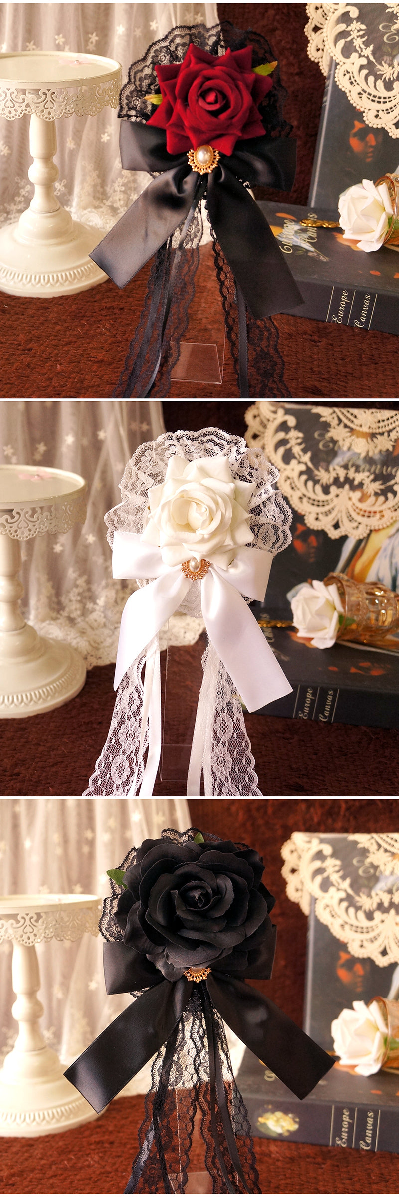 Palace Style Lolita Cla Hair Accessories Velvet Rose Flower Pill Hair Clip gothic Lolita Handmade Dark Dark