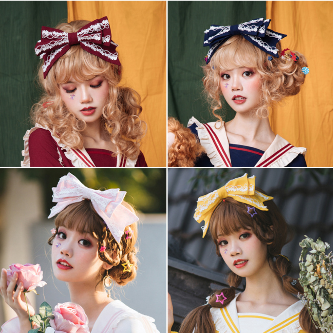 Eieyomi - Sweet Japanese Style - Multicolour Lolita KC headband with a lace-trimmed bow - product detail 6
