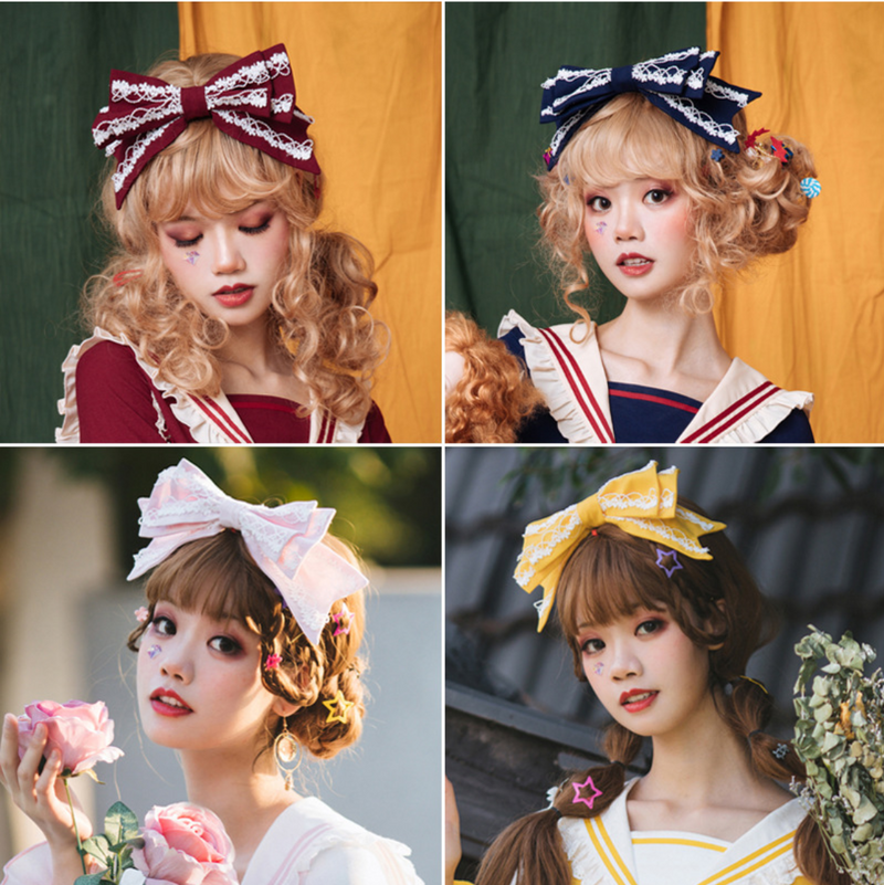 Eieyomi - Sweet Japanese Style - Multicolour Lolita KC headband with a lace-trimmed bow - product detail 6