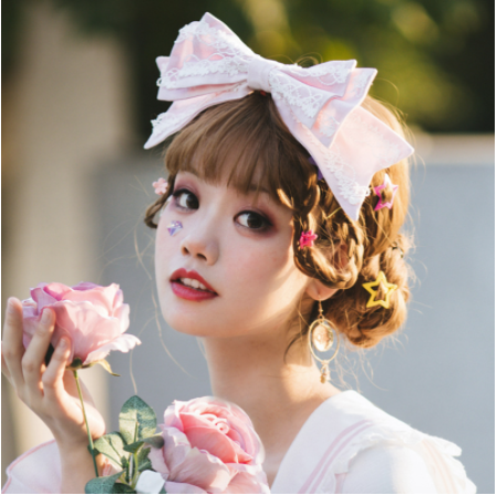Eieyomi - Sweet Japanese Style - Multicolour Lolita KC headband with a lace-trimmed bow - product detail 10