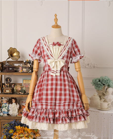 Strawberry Witch - Tartan Sailor Lolita OP Dress - OP Dress