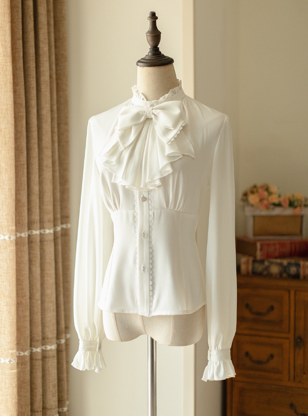 South of the Forest - Vintage Classic Lolita Halter JSK Dress, French Style Blouse S Blouse (with a detachable bow) Only