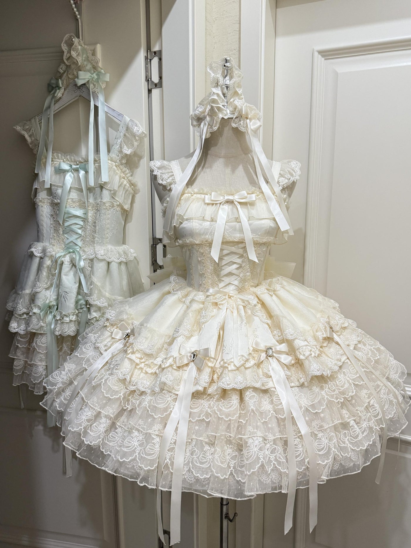 Sugar Girl - Ribbons of Love - Sweet Lolita JSK Dress, Tiered Ruffles (L M S) 43767:785775