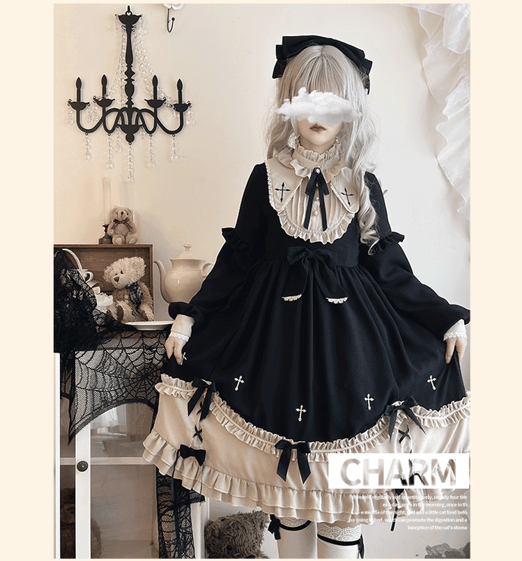 Niu Niu - Plus Size Gothic Lolita Winter OP - Dress, Cross Embroidery OP Dress