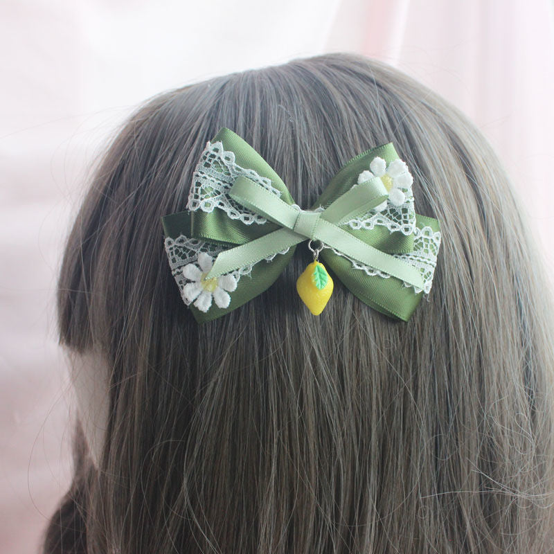 Original Design Hanfu Lemon Lily Hair Accessories Set Summer Ancient Style Lolita Green Fresh Side Clip Necklace
