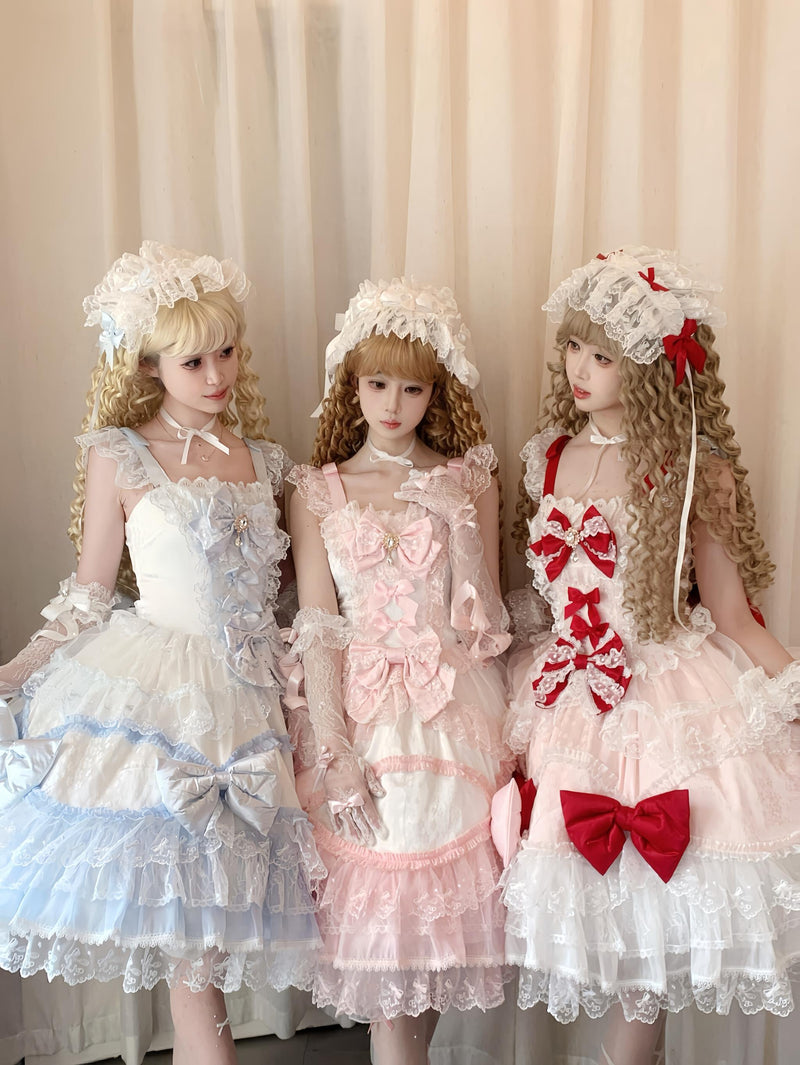 Sugar Girl - Floral Dream Isle - Sweet Lolita Doll-like JSK Dress, Bows & Lace