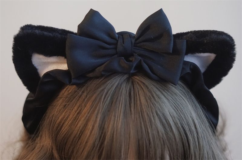 Original Handmade Black and White Bow Cat Ear Headband Lolita Kc