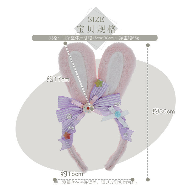 Handmade Lolita Hair Accessories Cute Girl JK Japanese Style Donut Plush Bunny Ear Headband - Lolita Fetch