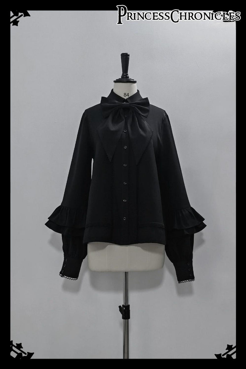 Doll - Black Ouji Lolita Shirt with Removable Large Bow Tie Black S