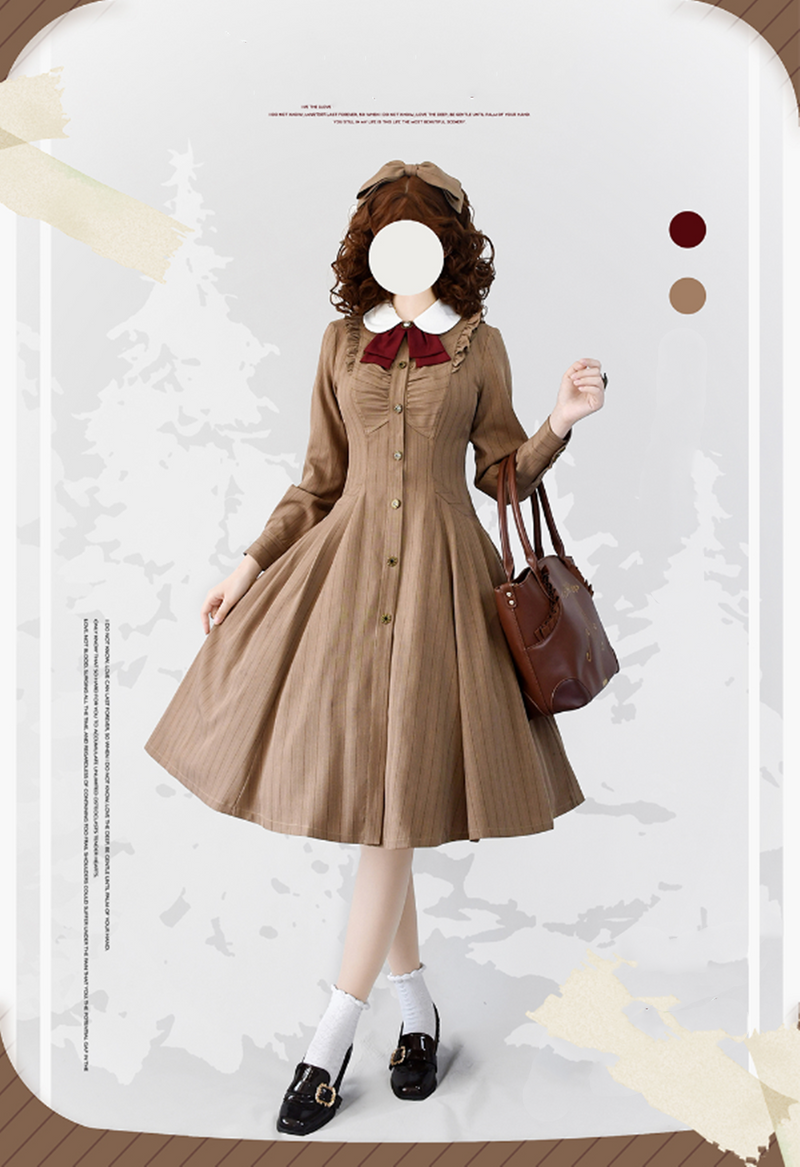 Winter Lolita Classic Front Open Stripe OP M warm brown