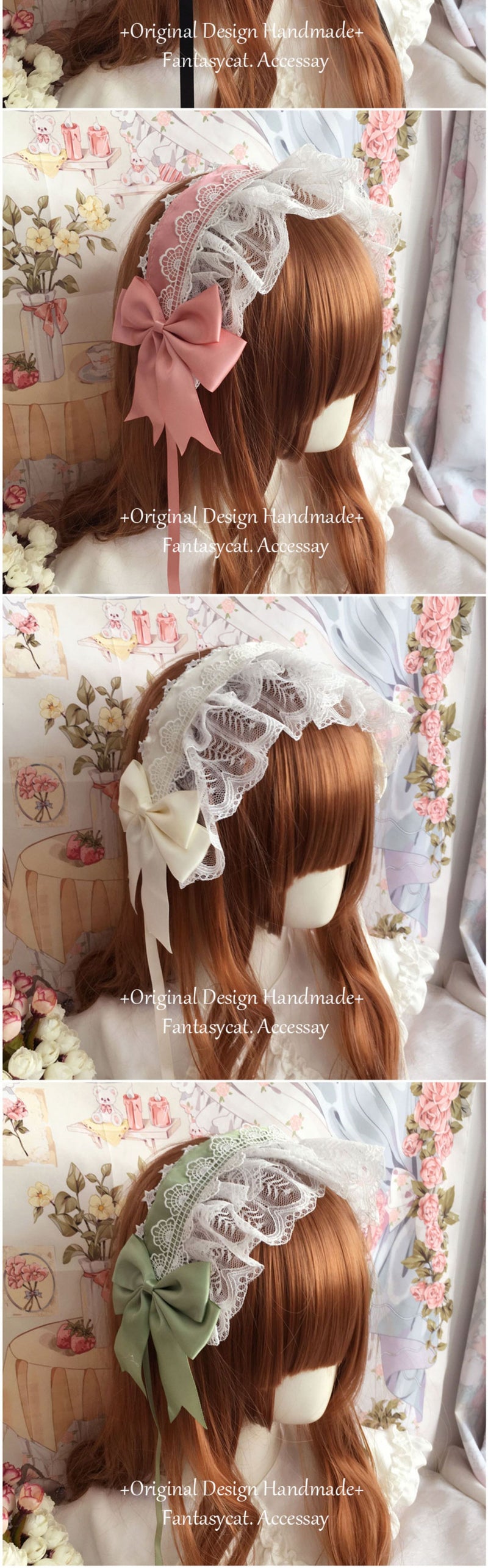 Handmade Japanese Retro Lolita lace hair headband with intricate lace design, perfect as a Lolita fashion hair accessory.