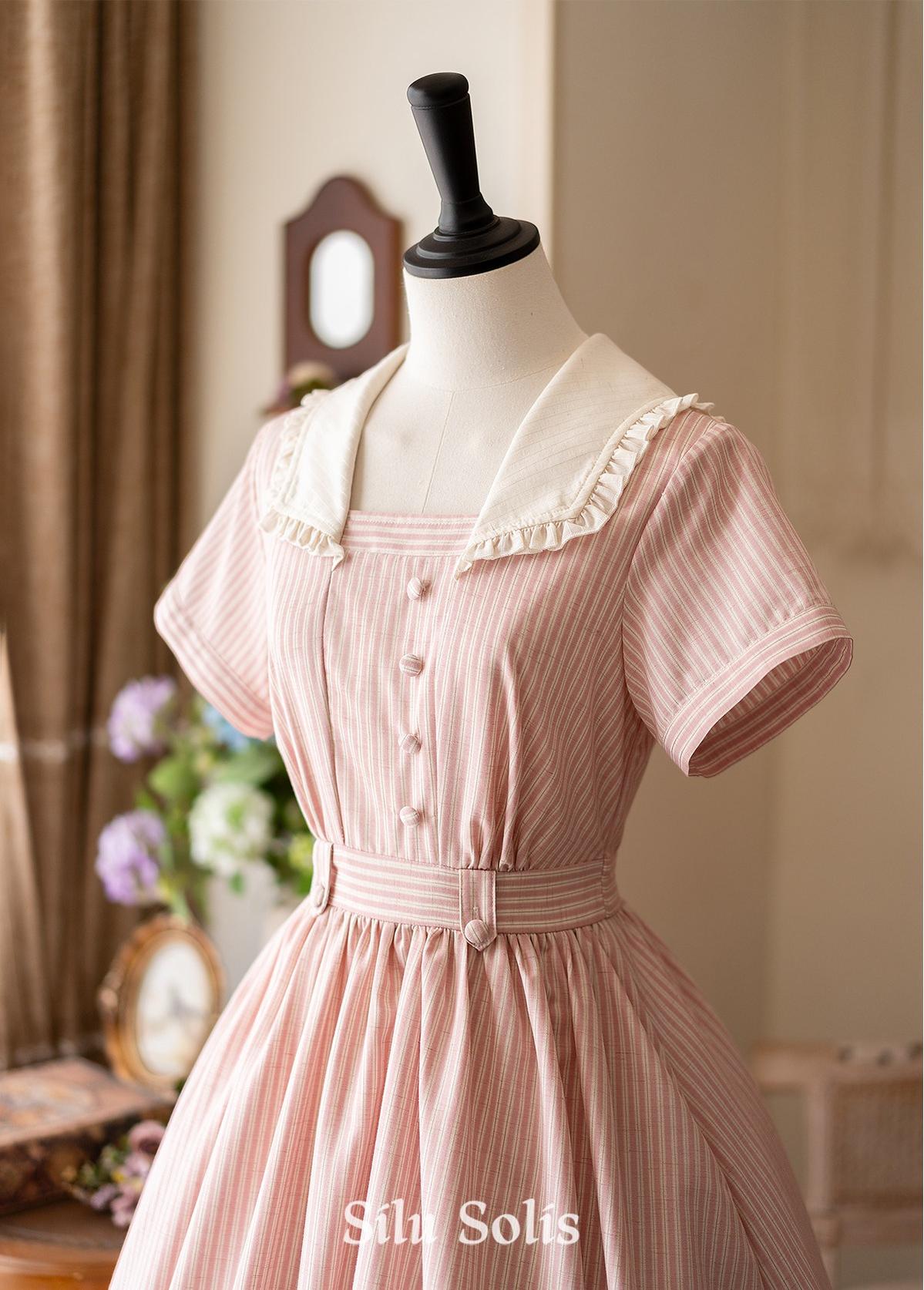 Forest Wardrobe - Endless Forest - Summer Striped Classic Lolita OP Dress, Short Sleeve