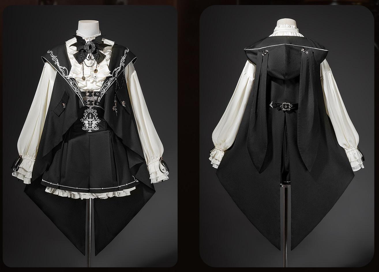 Letters from Unknown Star - Bunny Ear Meteorite - Embroidered Ouji Lolita Set, Hooded Vest