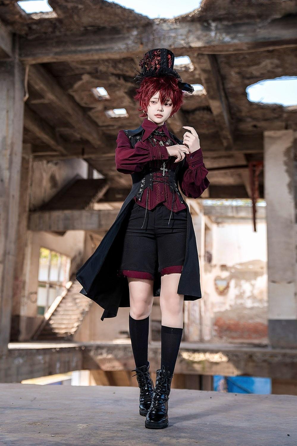 Princess Chronicles - Red and Black 4.0 - Ouji Lolita Long Vest & Red Blouse