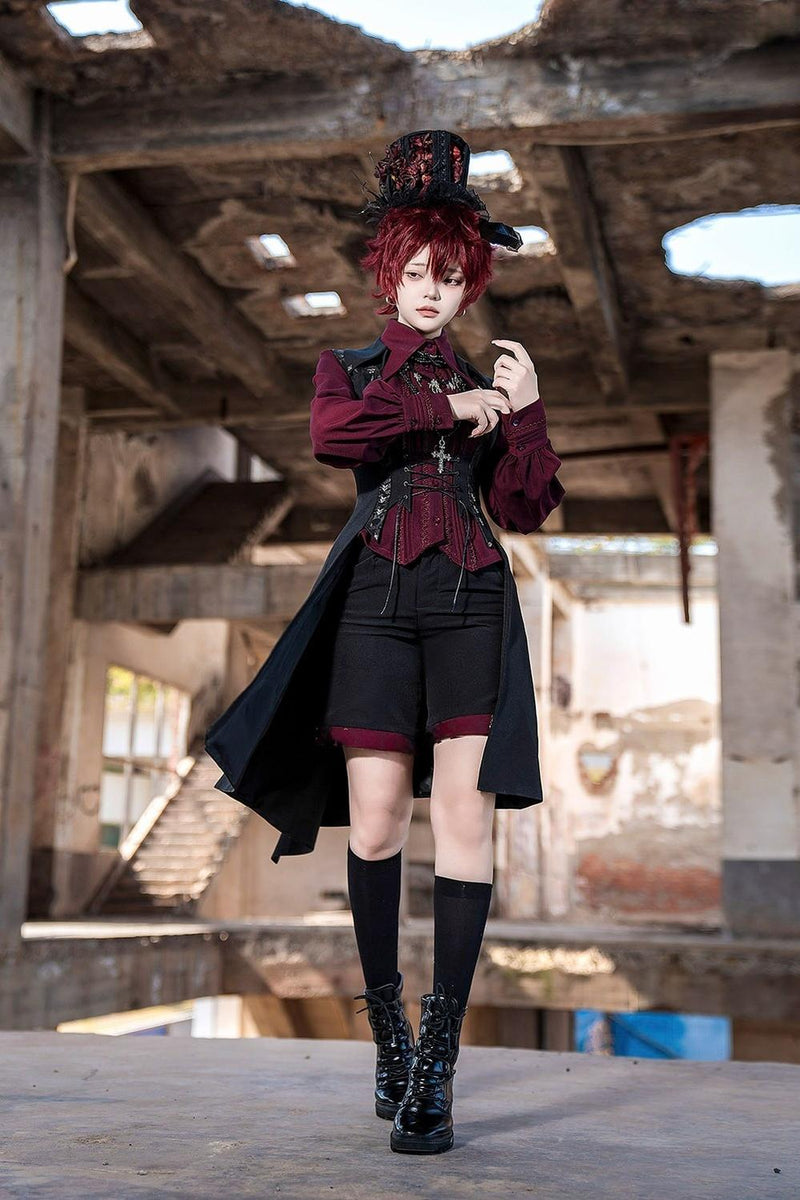 Princess Chronicles - Red and Black 4.0 - Ouji Lolita Long Vest & Red Blouse